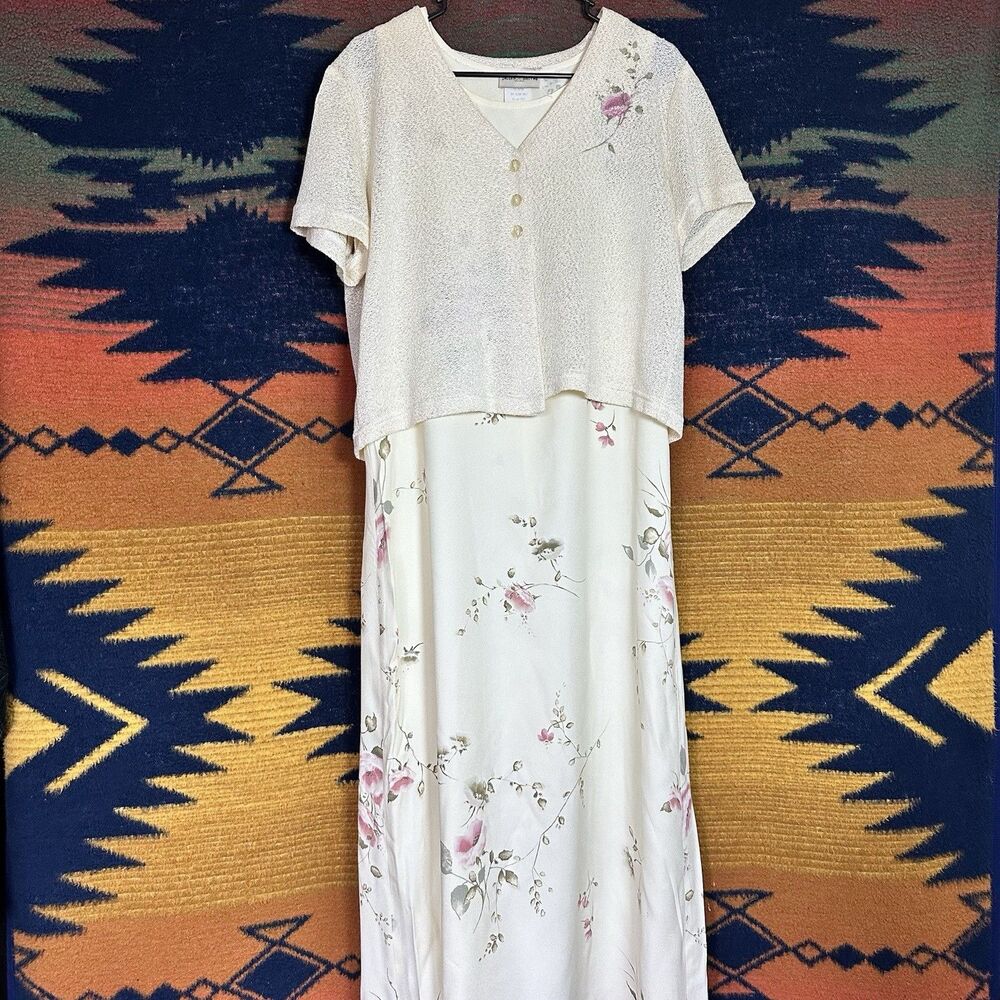 VTG 90’s Jaclyn Smith Floral Maxi 2 Piece Set With Cardigan. Plus Size 16. USA.